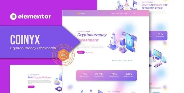 Coinyx – Cryptocurrency Blockchain & Bitcoin Elementor Template Kit